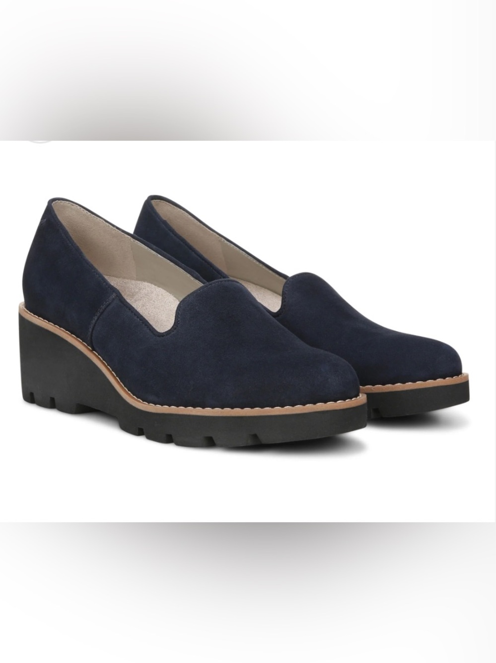 Vionic‎ Willa Wedge Loafers in Navy Blue Suede Women's Size 7M New In Box